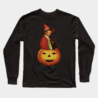 Little witch with her kitty Long Sleeve T-Shirt